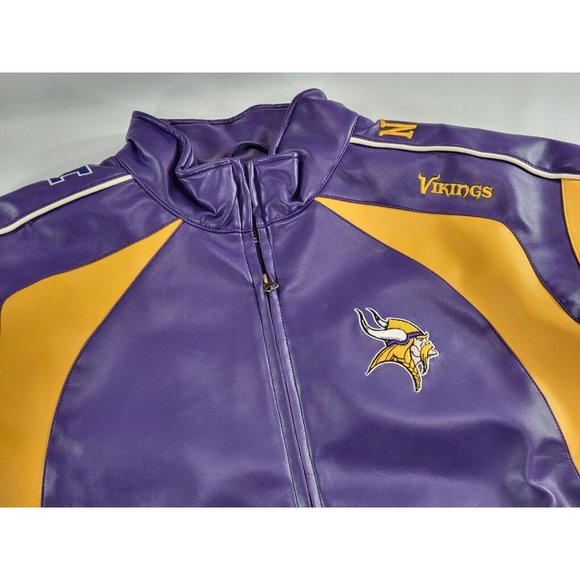 Minnesota Vikings Faux Leather Varsity Jacket Coat Official 2008 NFL Sz L EUC - Picture 4 of 11
